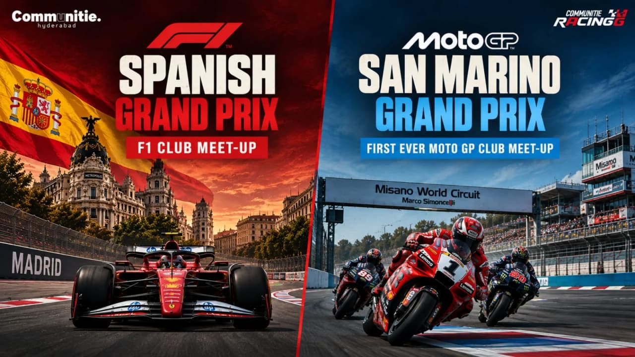 Spanish Grand Prix & San Marino Moto GP club meet-up experience poster